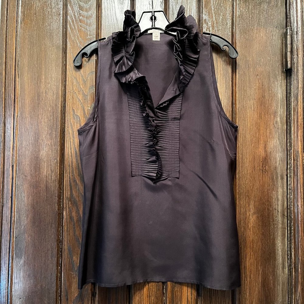 J Crew Women's 100% Silk Sleeveless Shirt Top w ruffled neckline